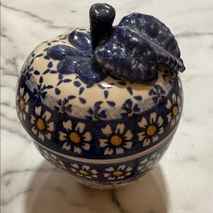Blue Floral Ceramic Apple by